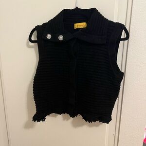 St. John Black Knit Fringed Cardigan Vest